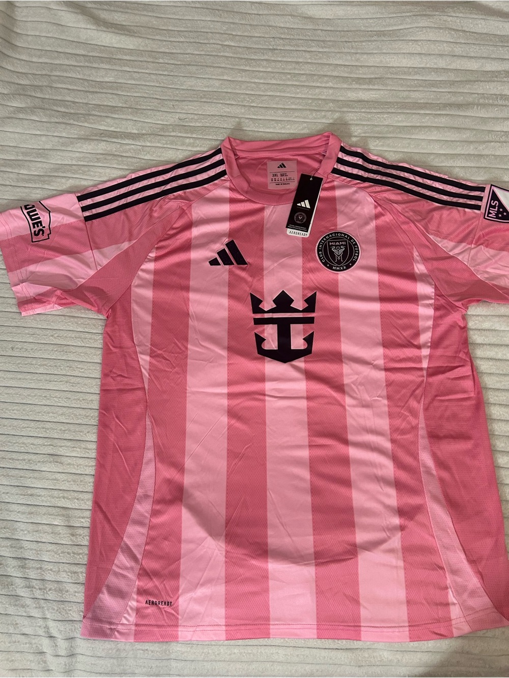 adidas Inter Miami Men's Pink and Black Striped Soccer Jersey